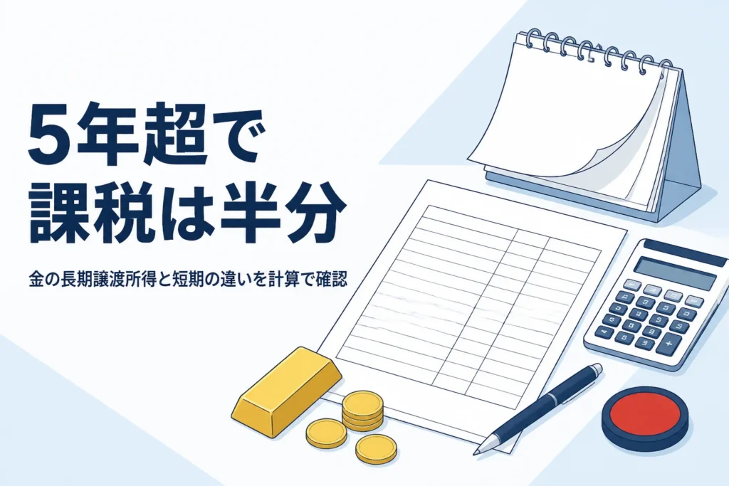金の長期譲渡所得と短期譲渡所得の違いを表したイメージ