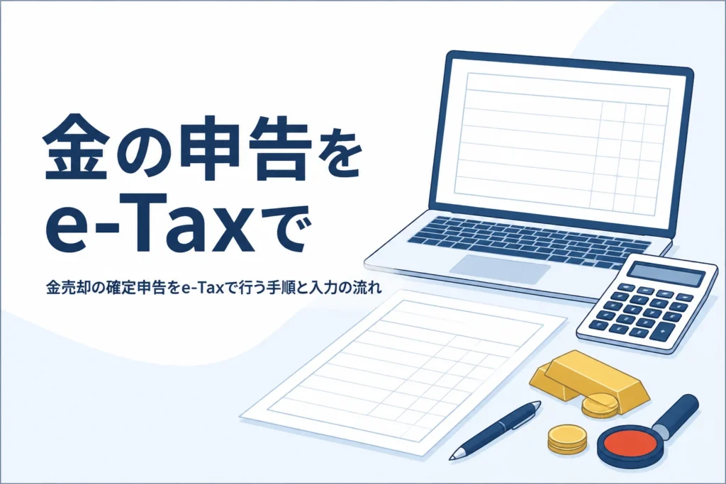 金売却の確定申告をe-Taxで行う手順を確かめるイメージ