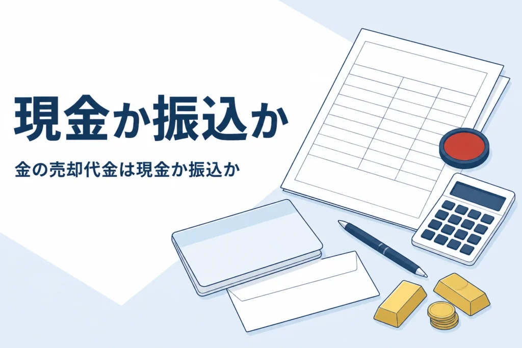 金の売却代金を現金で受け取るか振込になるかを説明する記事のアイキャッチ