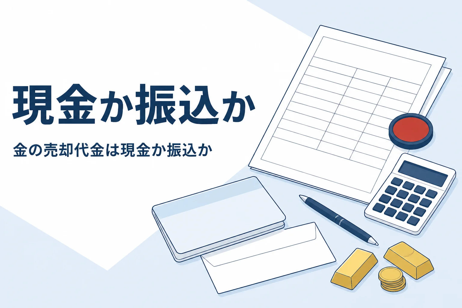 金の売却代金を現金で受け取るか振込になるかを説明する記事のアイキャッチ