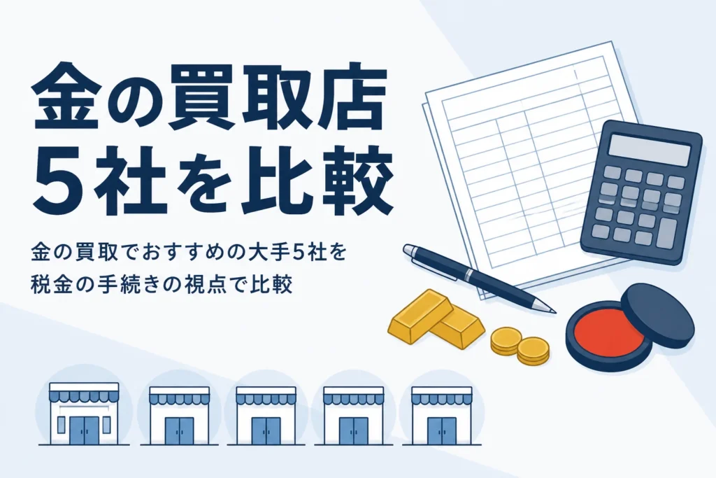 金の買取でおすすめの大手5社を税金の手続きの視点で比べるイメージ