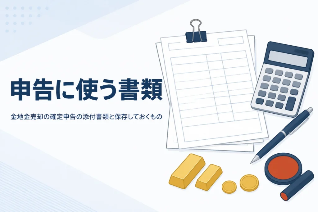 金地金売却の確定申告で使う書類をそろえるイメージ