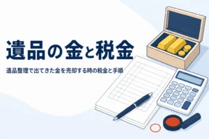 遺品整理で出てきた金を売却する時の税金を確かめるイメージ