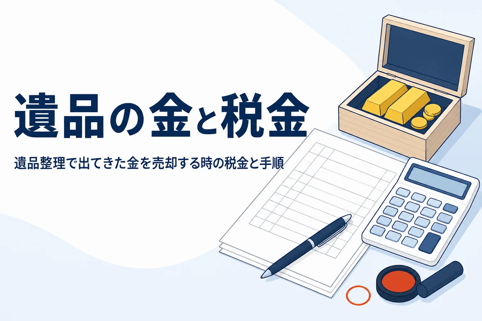 遺品整理で出てきた金を売却する時の税金を確かめるイメージ