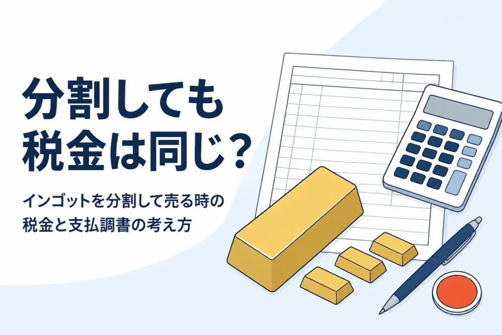 インゴットを分割して売る時の税金を説明する記事のアイキャッチ