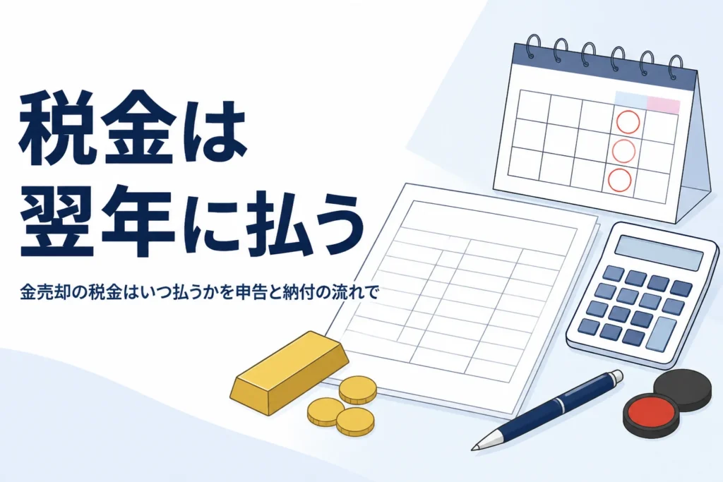 金売却の税金を翌年の確定申告で払うイメージ