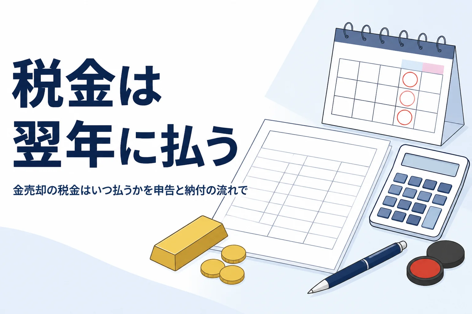 金売却の税金を翌年の確定申告で払うイメージ