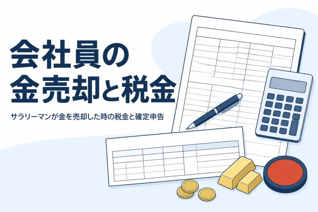 サラリーマンが金を売却した時の税金を計算するイメージ