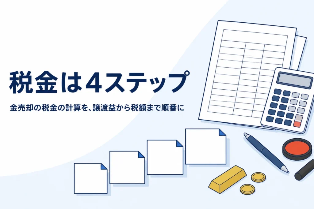 金売却の税金を4ステップで計算するイメージ