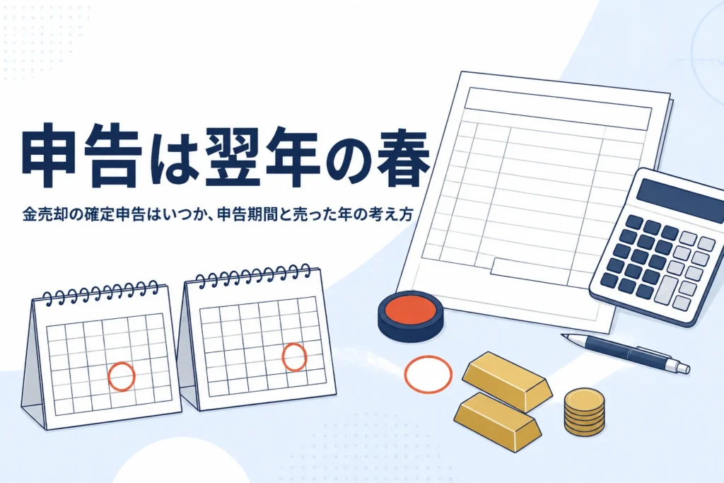金売却の確定申告を翌年の申告期間に行うイメージ
