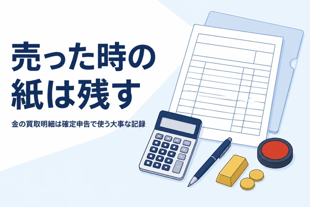 金の買取明細を確定申告のために保管するイメージ