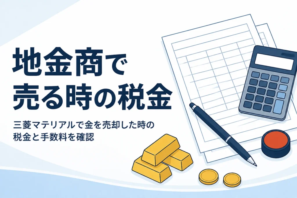 三菱マテリアルで金を売却した時の税金と手数料を表したイメージ