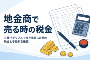三菱マテリアルで金を売却した時の税金と手数料を表したイメージ