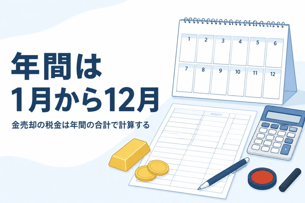 金売却の税金を1月から12月の年間で数えるイメージ