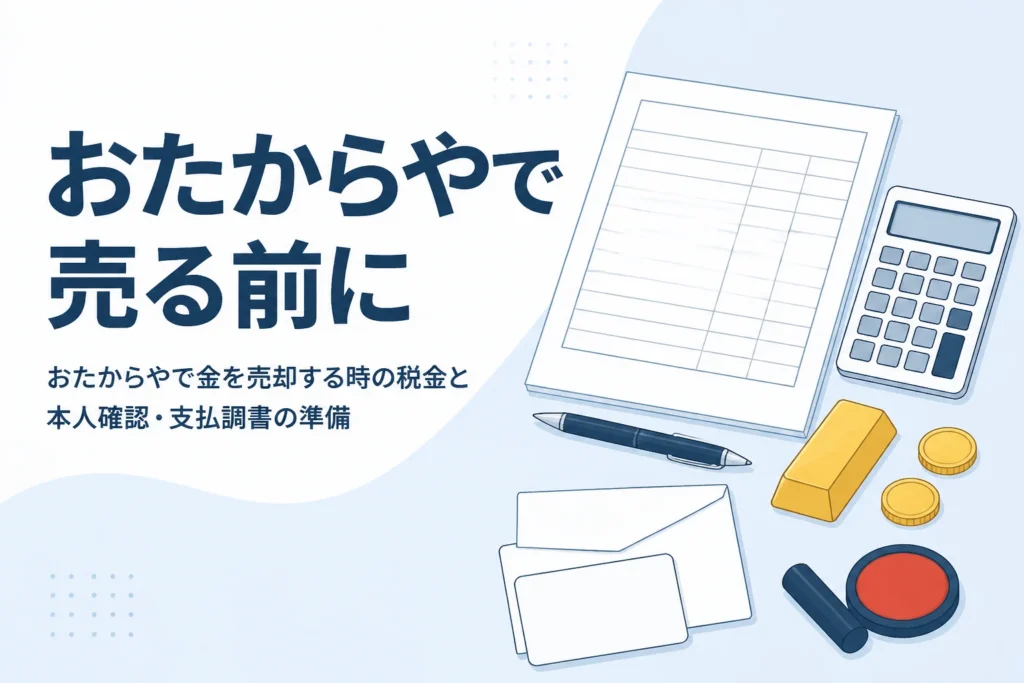 おたからやで金を売却する時の税金と準備を表したイメージ