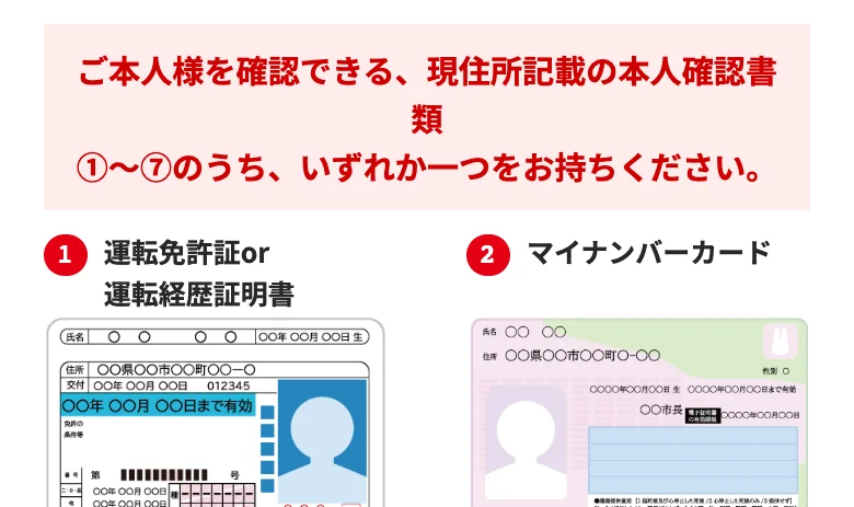 おたからや公式サイトの本人確認書類の案内の画面