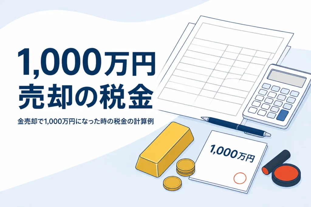 金売却で1,000万円になった時の税金を計算するイメージ