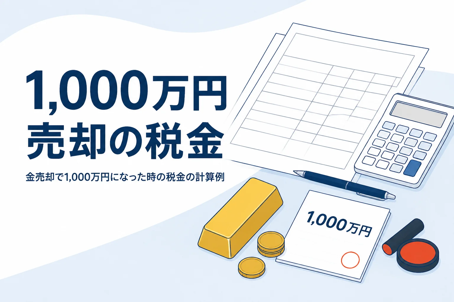 金売却で1,000万円になった時の税金を計算するイメージ