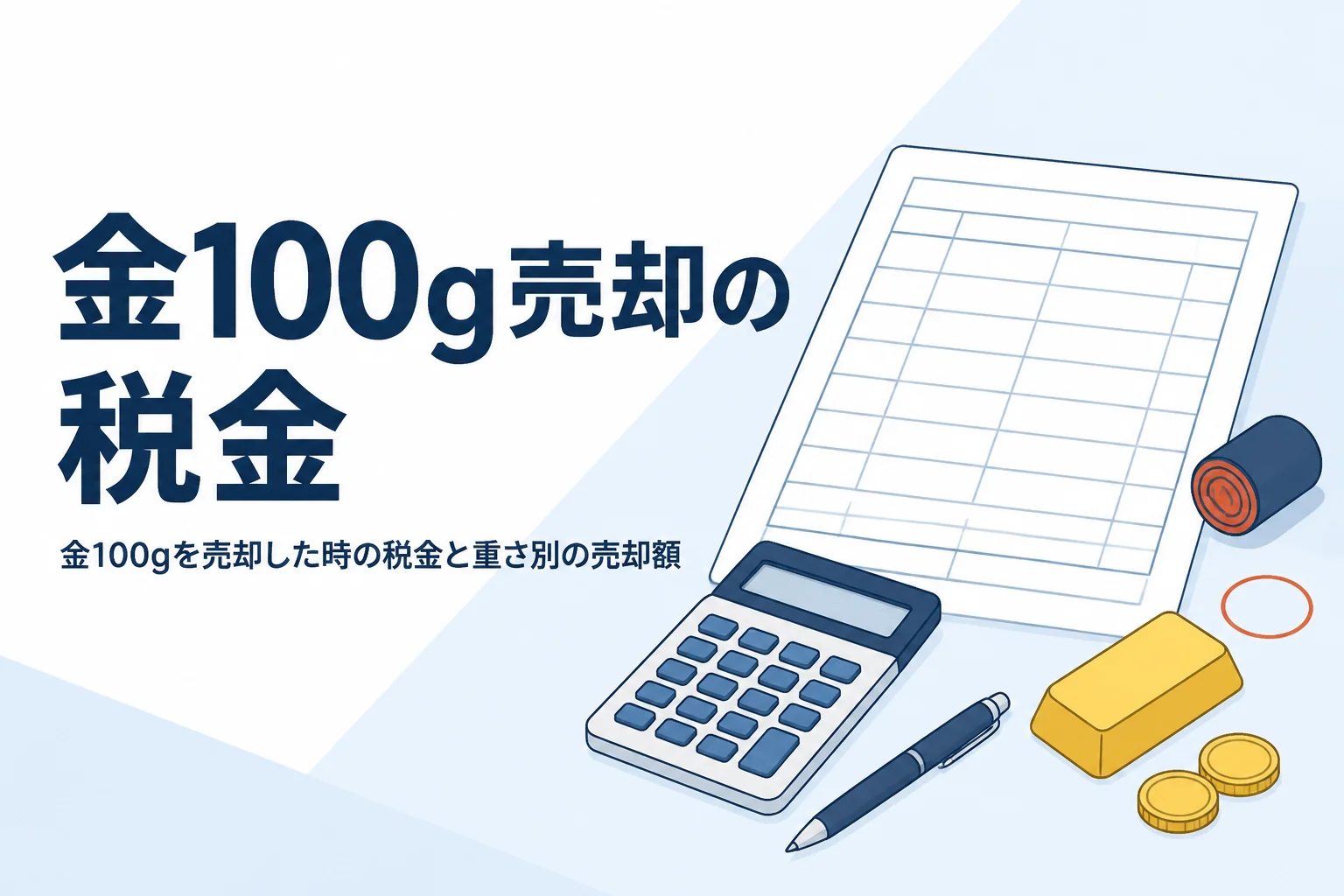 金100gを売却した時の税金を計算するイメージ