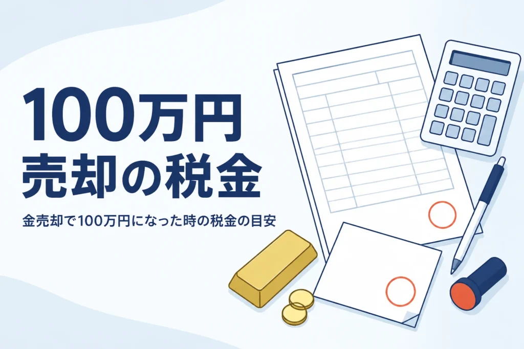 金売却で100万円になった時の税金を計算するイメージ