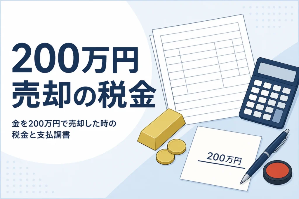 金を200万円で売却した時の税金を計算するイメージ