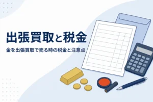 金を出張買取で売る時の税金と注意点を説明する記事のアイキャッチ