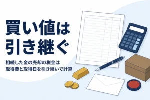 相続した金の売却の税金と取得費の引き継ぎを表したイメージ