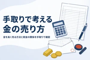 金を高く売る方法と税金を手取りで考えるイメージ