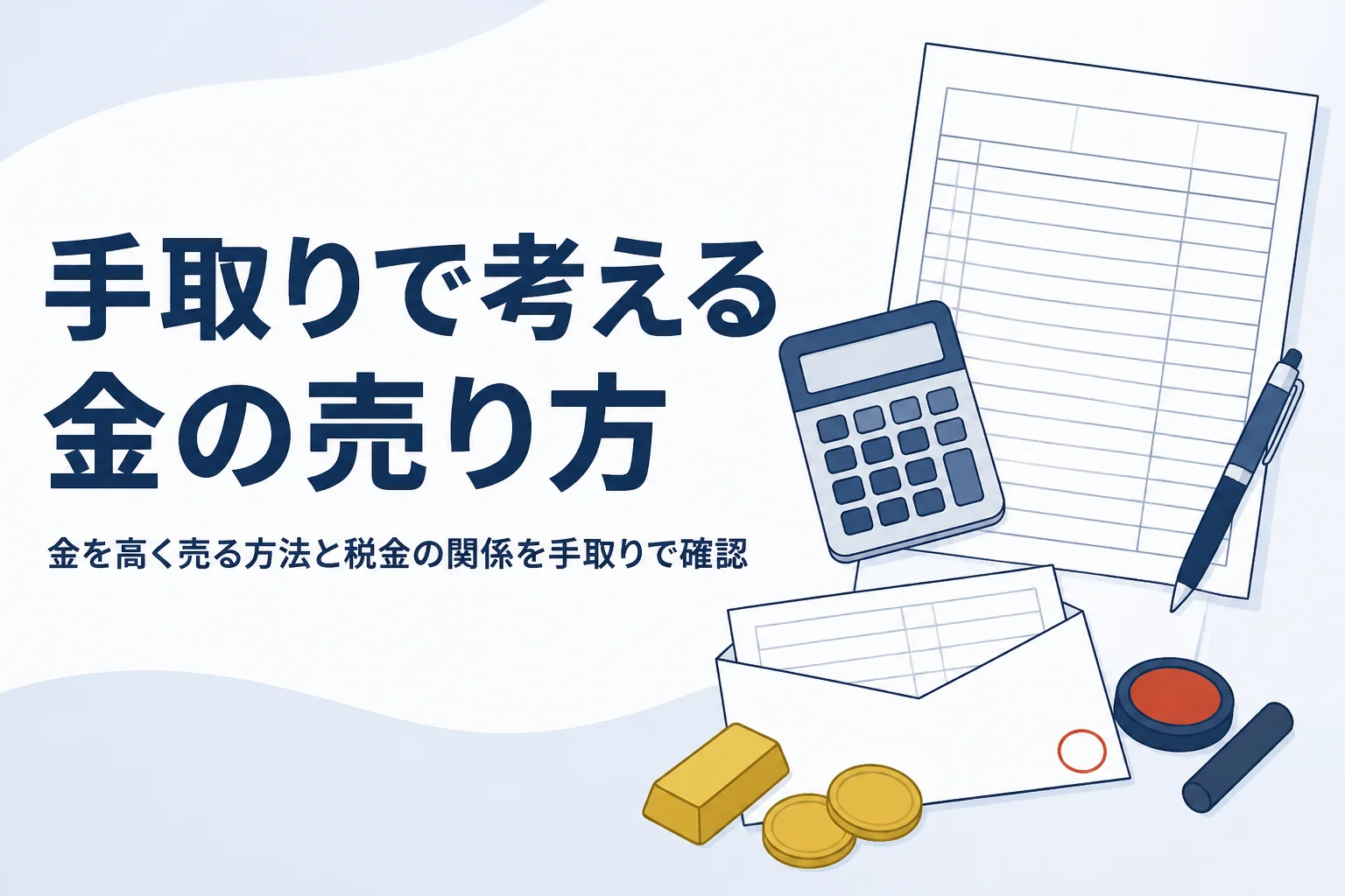 金を高く売る方法と税金を手取りで考えるイメージ