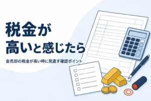 金売却の税金が高いと感じた時に計算を見直すイメージ