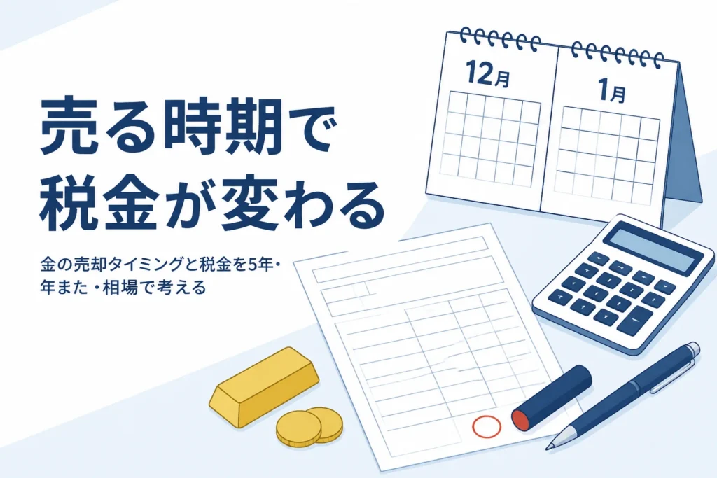 金の売却タイミングと税金の関係を表したイメージ