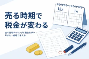 金の売却タイミングと税金の関係を表したイメージ