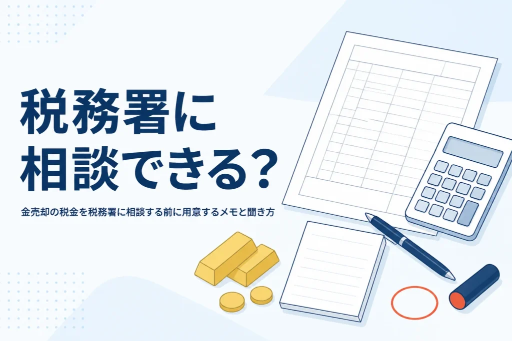 金売却の税金を税務署に相談する準備を表したイメージ