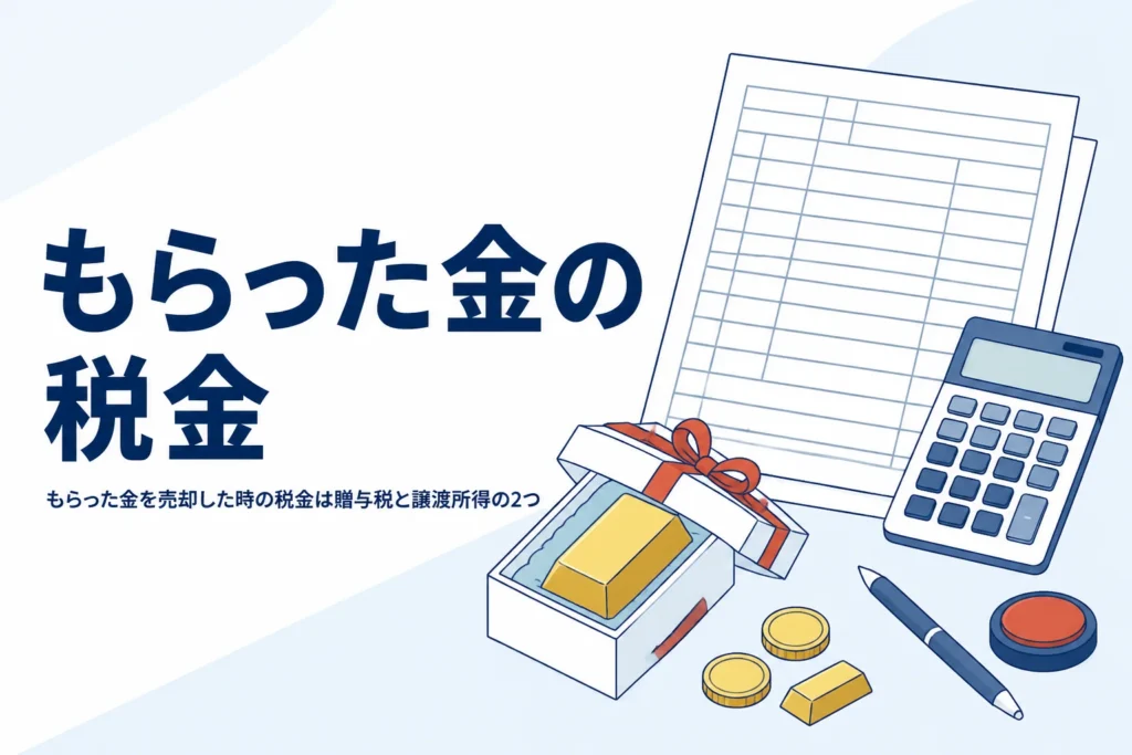 もらった金を売却した時の税金を確かめるイメージ